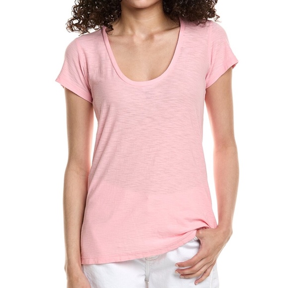 James Perse Standard $105Deep V-Neck Short Slv T-Shirt Size 2 (S/M) Peony NWT